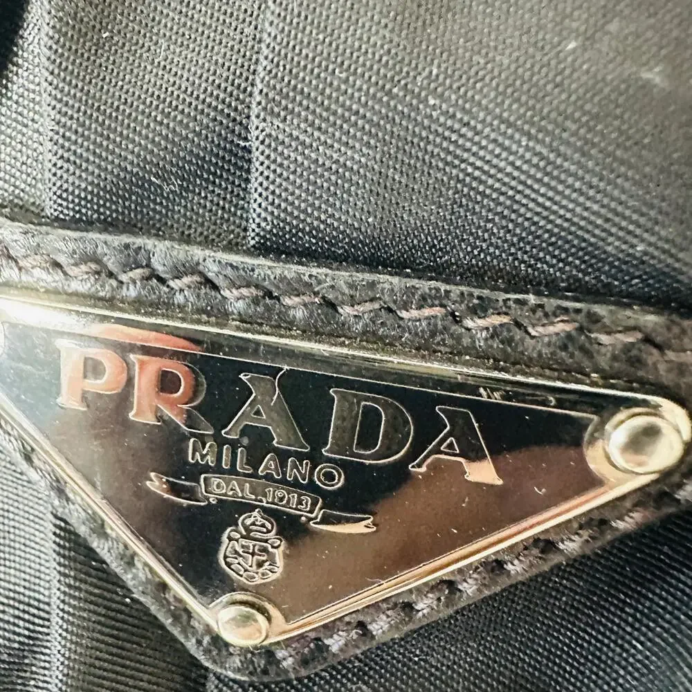 Prada Vintage 90s Black Nylon & Leather Buckle Braided Handle Purse - Picture 6 of 16